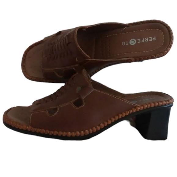 PERFECTO Brown Leather Sandals Size 7 - Picture 3 of 8